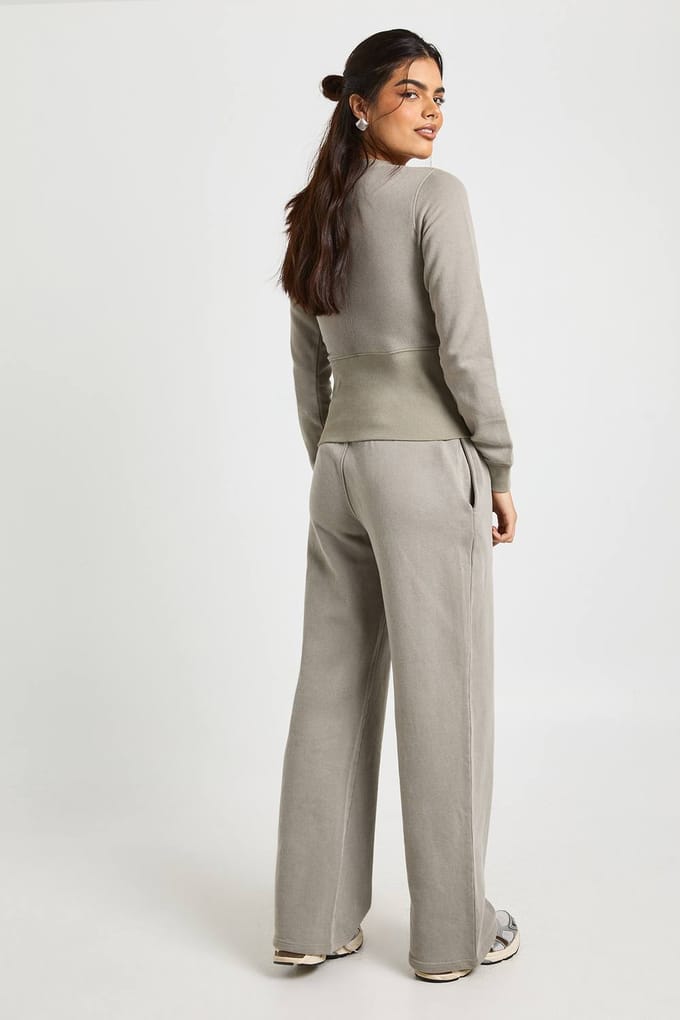 boohoo Dames Gewassen diepe zoom popper bomber sweatshirt trainingspak | Kaki | Maat: Small