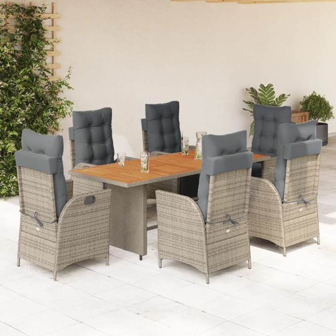 vidaXL - 7-delige - Tuinset - met - kussens - poly - rattan - grijs