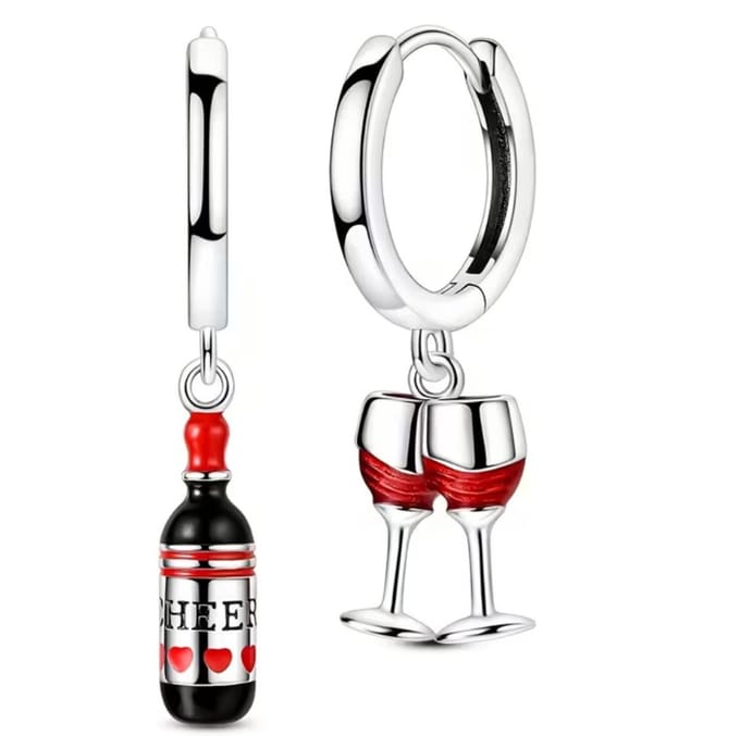 Wijn & Cheers Oorbellen – Zilver/Rood