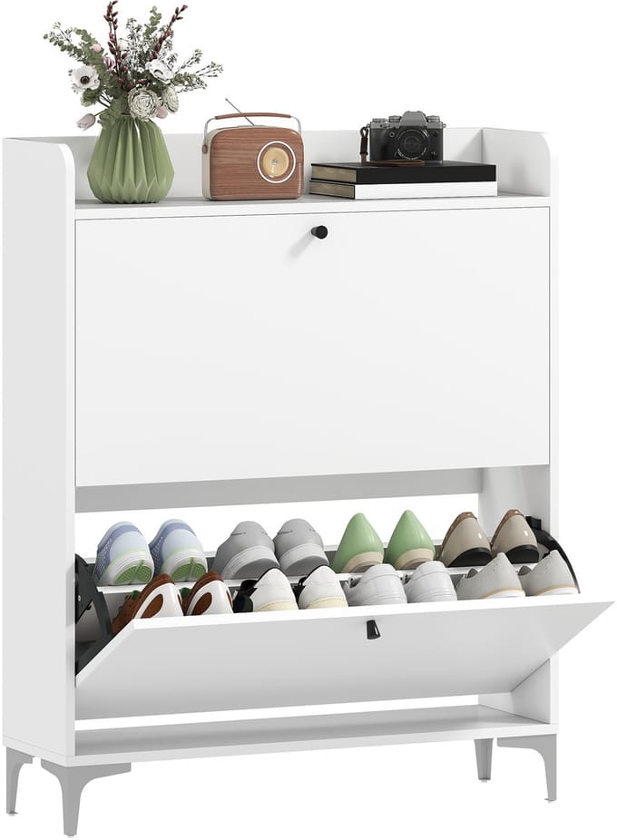 HOMCOM neerklapbare schoenenkast - Spaanplaat - 80x24x101cm - Wit