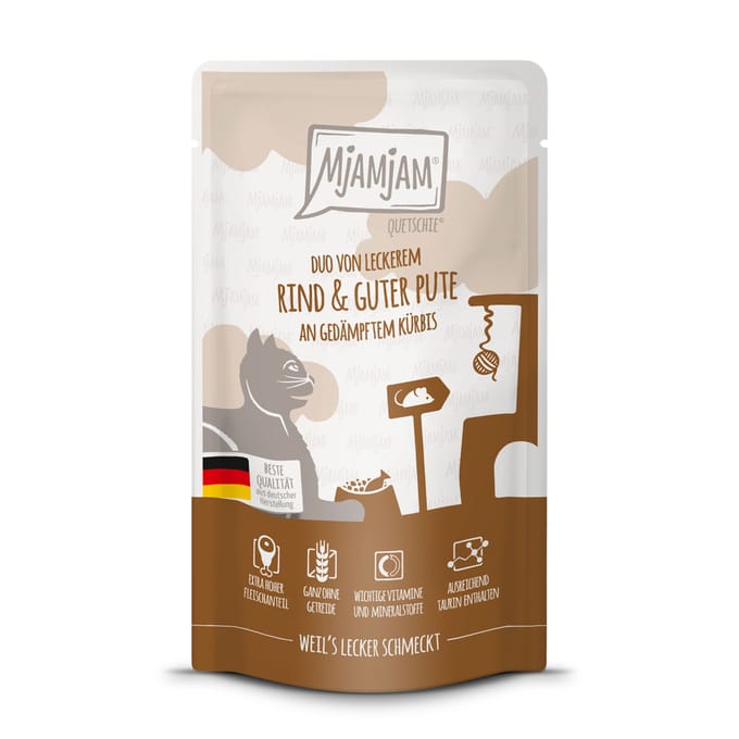 12x125g MjAMjAM Quetschie Rund & Kalkoen nat kattenvoer