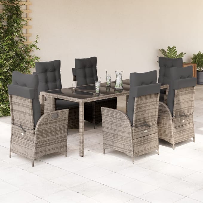 vidaXL - 7-delige - Tuinset - met - kussens - poly - rattan - grijs