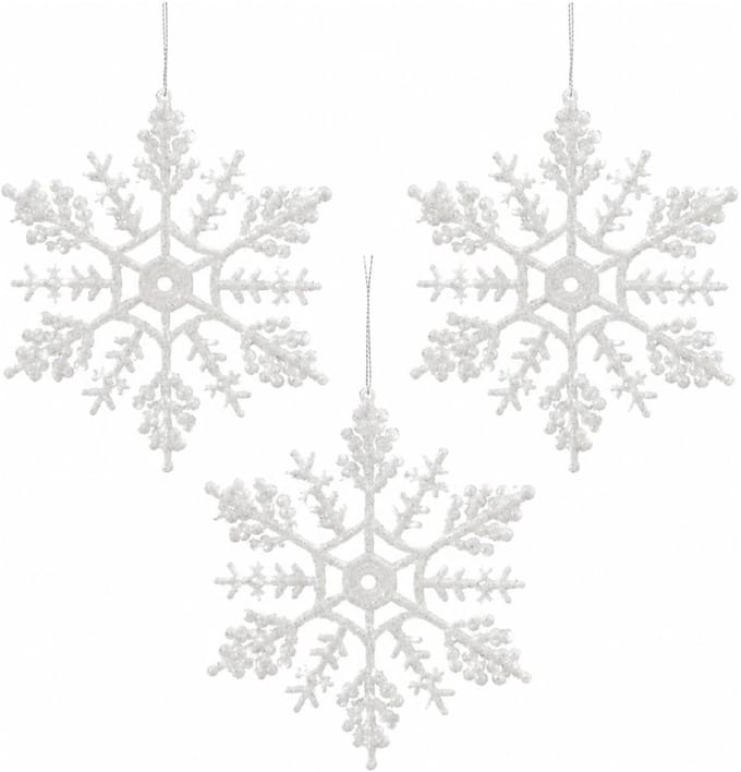 Decoris Kersthangers - 3x - sneeuwvlokken - 12ST - wit - 10 cm