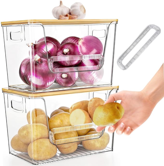 Omgoods - Set van 2 Stapelbare Opslagdozen voor Aardappelen en Uien