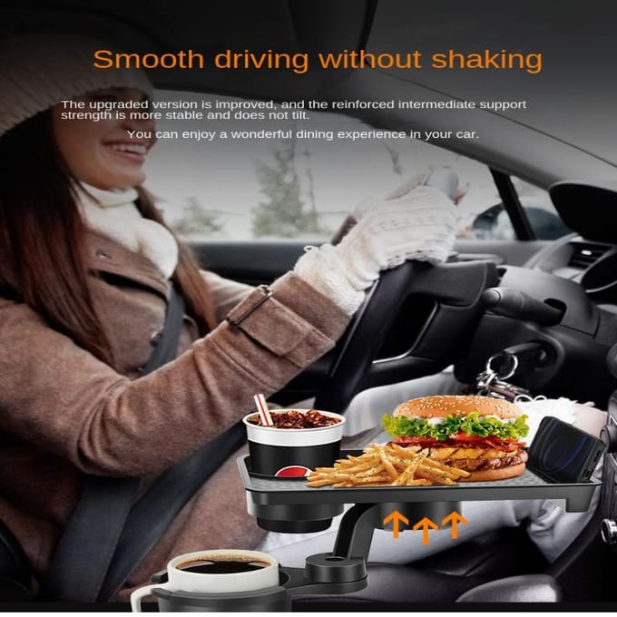Auto Bekerhouder Expander Multifunctionele Drankhouder met Eettafel 360-Graden Verstelbare Basis Dienblad voor Snack zwart