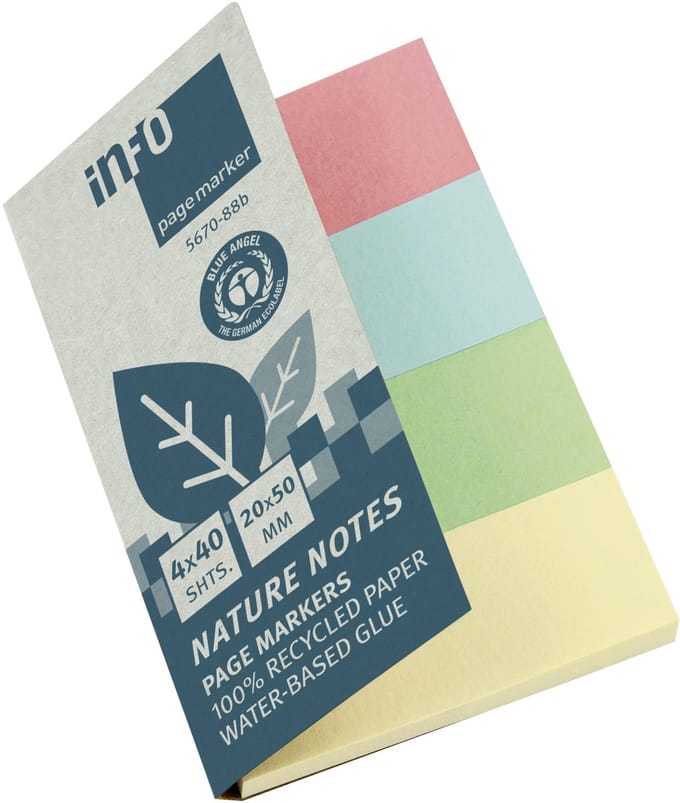 Info Notes page markers - 20x50mm - 4 kleuren - recycled papier - index tabs - IN-5670-88B