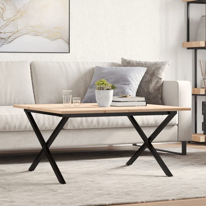 vidaXL - Salontafel - X-frame - 90x90x45 - cm - massief - grenenhout - en - staal
