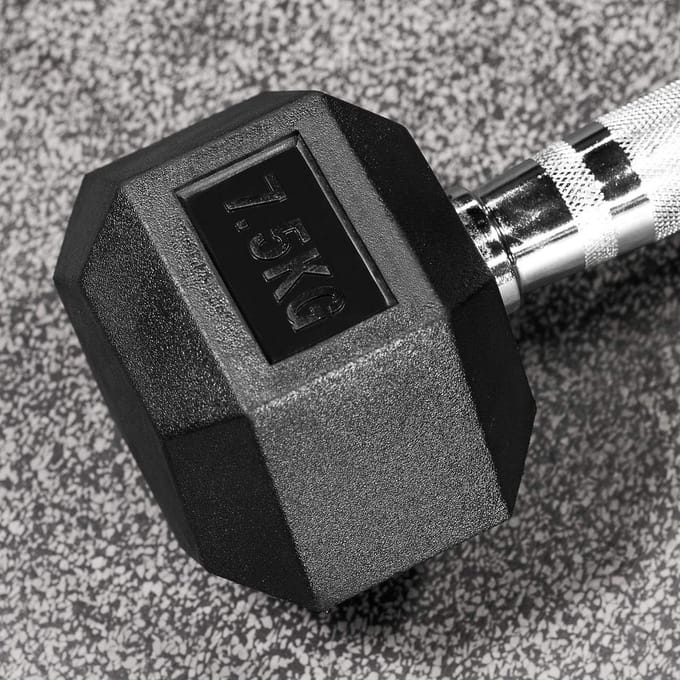 Hex Rubberen Hantels - Paar - 2,5 kg - 50 kg - Chroom Handvat - 11 cm
