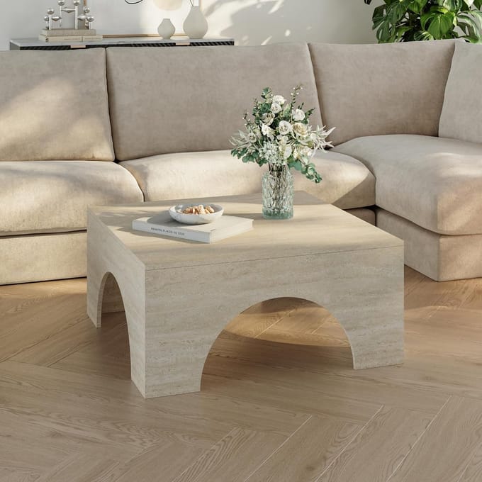 Vierkante Salontafel Modern Design Travertijn Optiek 80x80 cm