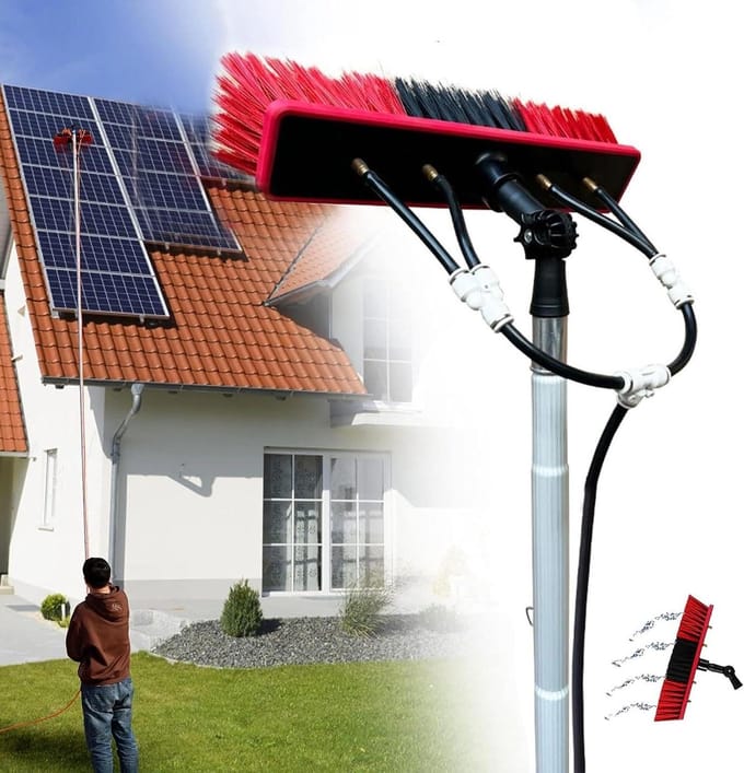 Zonnepaneel Reinigingsset - Schoonmaak Hulpstuk - Panelen Schoonmaken - Uitschuifbare Waterpaal - 8 Meter - Grijs