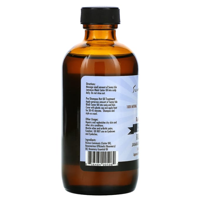 Sunny Isle, 100% Natuurlijke Jamaicaanse Zwarte Ricinusolie, Rozemarijn, 4 fl oz