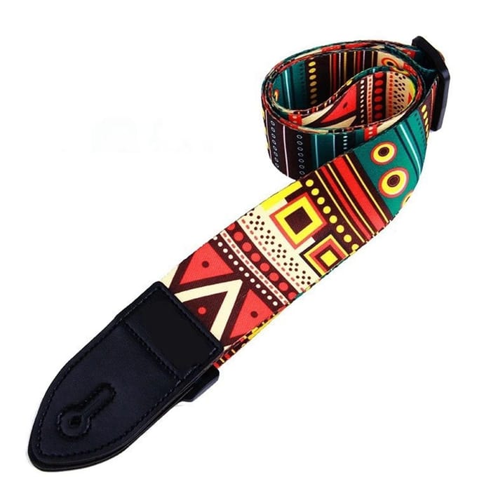 3 Pièces Sangle de Guitare Ceinture Universelle Polyester Impression Cuir PU pour Ukulélé Guitares Folk Électriques black