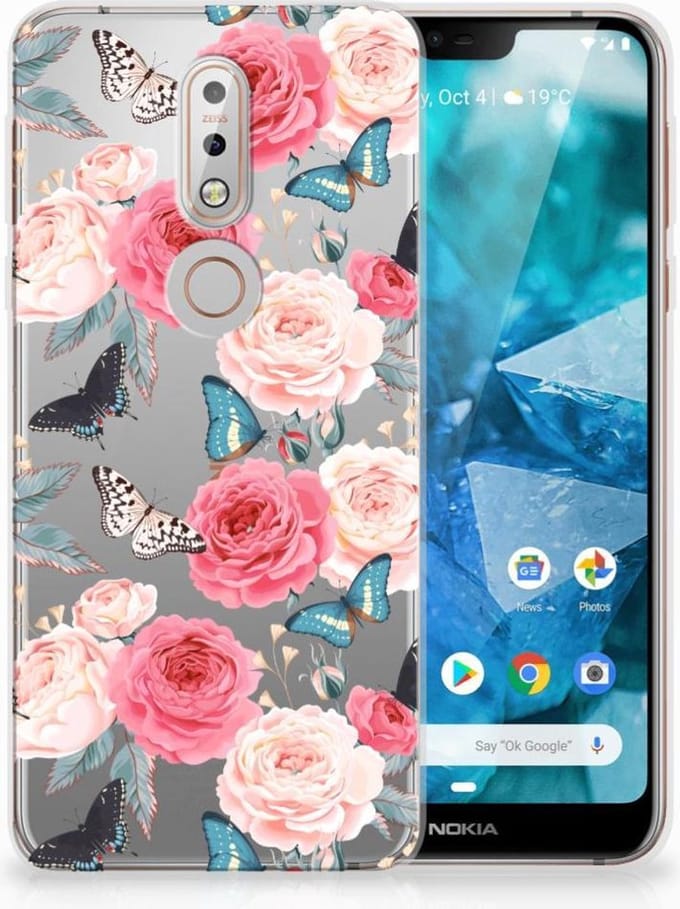 Nokia 7.1 TPU Case Butterfly Roses