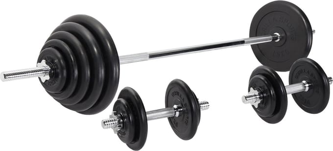 Gorilla Sports Halterset 100 kg - Rubber - Halters met gewichten 30 mm