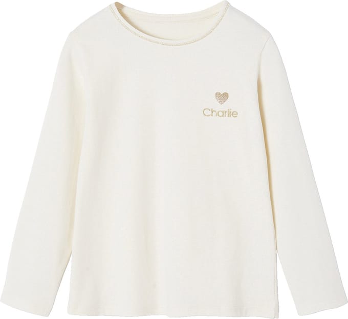 Vertbaudet T-shirt Basics met hartjes en pailletten en lange mouwen
