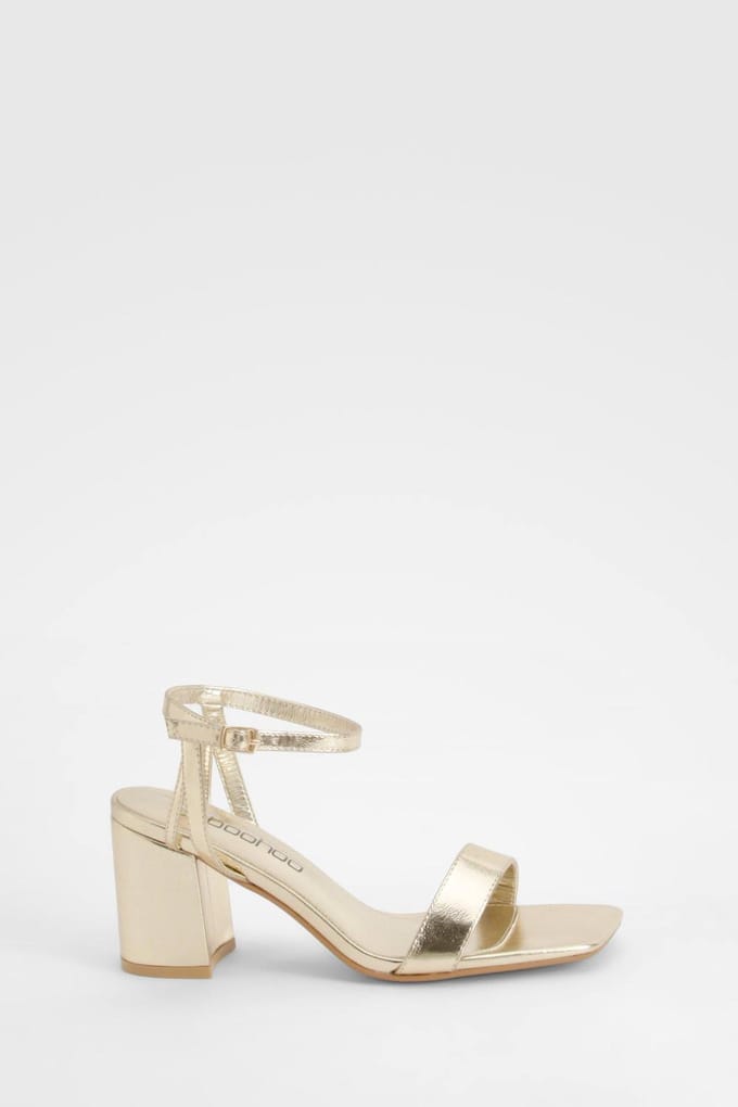 boohoo Dames Square Toe Block Heel Two Part Heels | Goud | Maat: 38