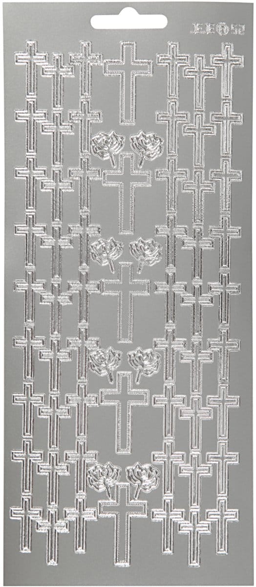 Stickers, kruis, vel 10x23 cm, zilver, 1 vel