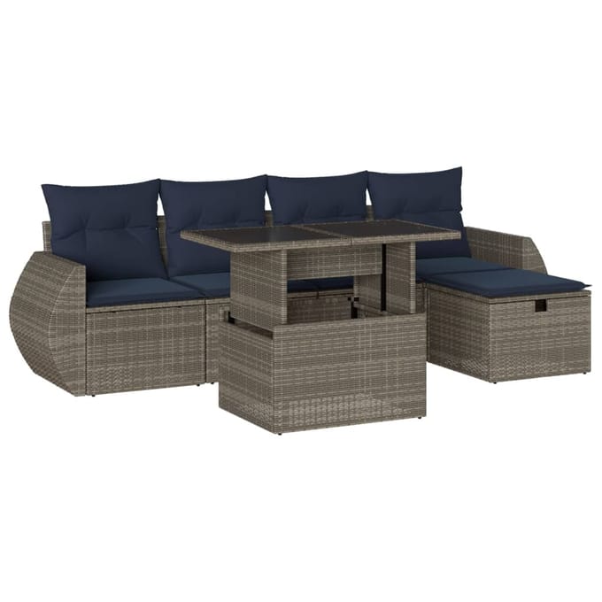 vidaXL - 6-delige - tuinbankset - met - kussens, - grijs - polyrotan