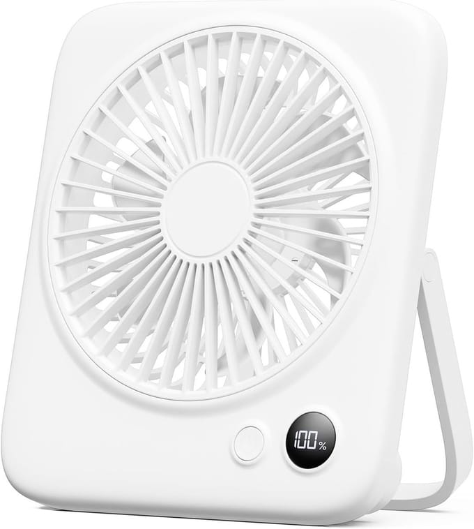 Sounix Mini USB Ventilator - Oplaadbare Tafelventilator - 4000mA Powerbank - LED-scherm - 4 Snelheden - Klein, Stil & Geruisloos - Wit
