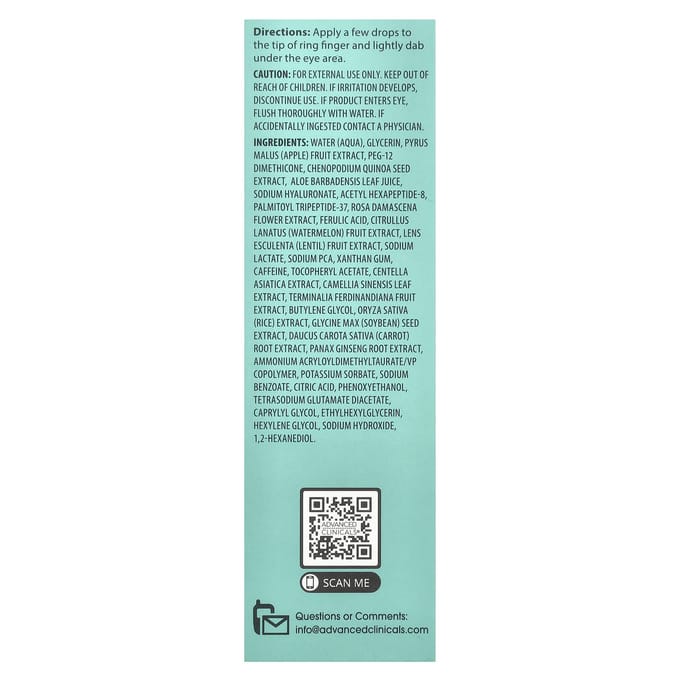 Advanced Clinicals - Oogcrème - Puffy Eye Serum - Vitamine E - Professional Correction Serum - Verstevigt vermoeide ogen - 52 ml