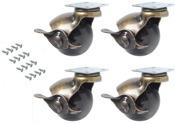 Set van 4 Zwenkwielen met Rem 50mm Brons Vintage Stijl