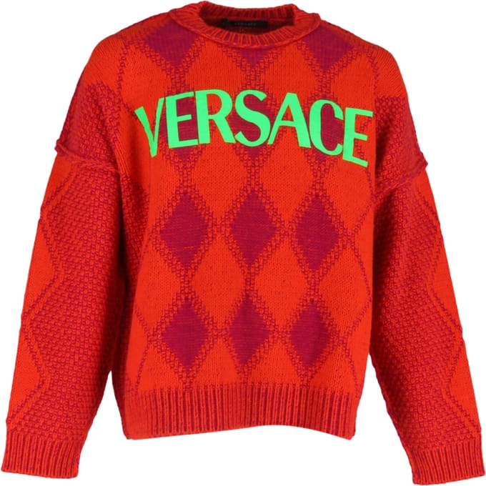 Versace Logo Argyle trui in rode wol