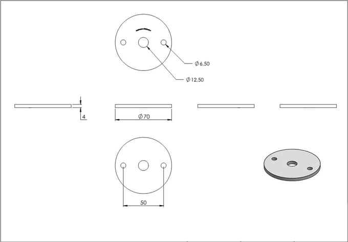 Ronde Stalen Plaat 70mm Diameter 4mm Dik Onbehandeld S235JR