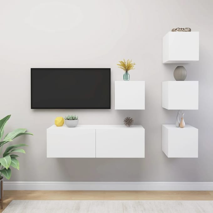 vidaXL - 5-delige - Tv-meubelset - bewerkt - hout - wit