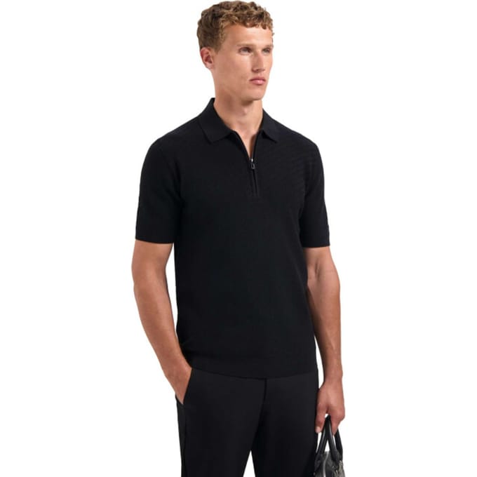 No Excess Pullover Short Sleeve Polo Zip Solid Jacquard Black Größe: L | Poloshirts Outlet | Herren | Schwarz