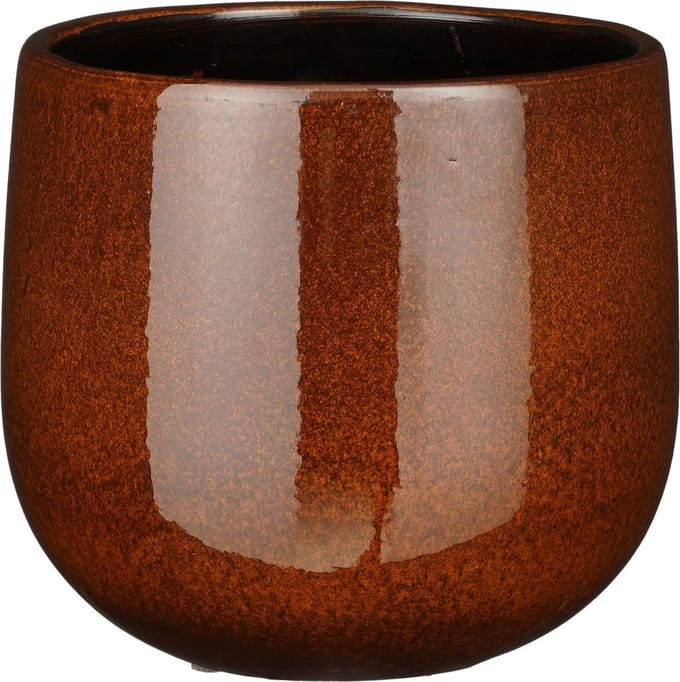 Mica Decorations Plantenpot/bloempot - keramiek - terra bruin glans/spotted- D18/H16 cm