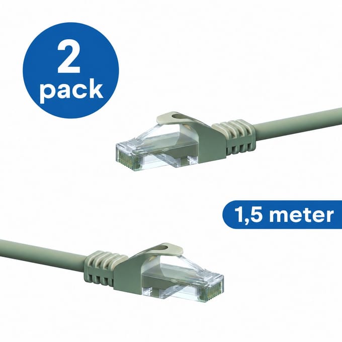 Danicom CAT6 UTP patchkabel - 1,50 meter grijs - CCA - 2 stuks - netwerkkabel - internetkabel - UTP kabel - RJ45 - 1000 mbit/s