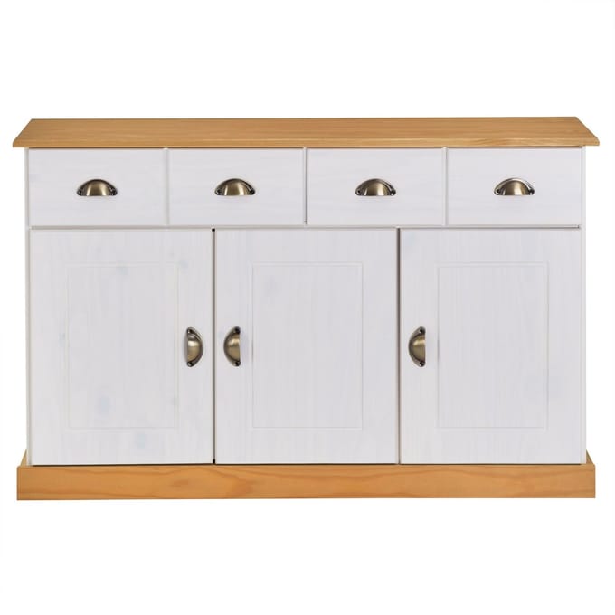 Sideboard PARIS 115 cm van massief hout - wit/bruin