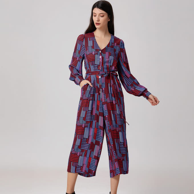 Jumpsuit met grafische print en V-hals