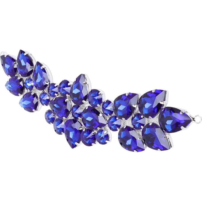 Applique Strass en Verre Cristal Exquise Éblouissante Fleur Patch Strass en Verre pour Vêtements bleu