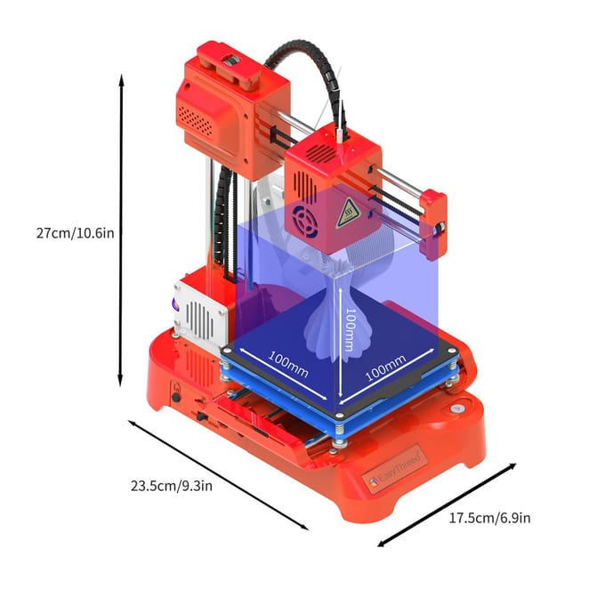 EasyThreed 3D-printer voor kinderen Mini Desktop 3D-printer 100x100x100mm Afdrukformaat Geen verwarmd bed EU Plug oranje