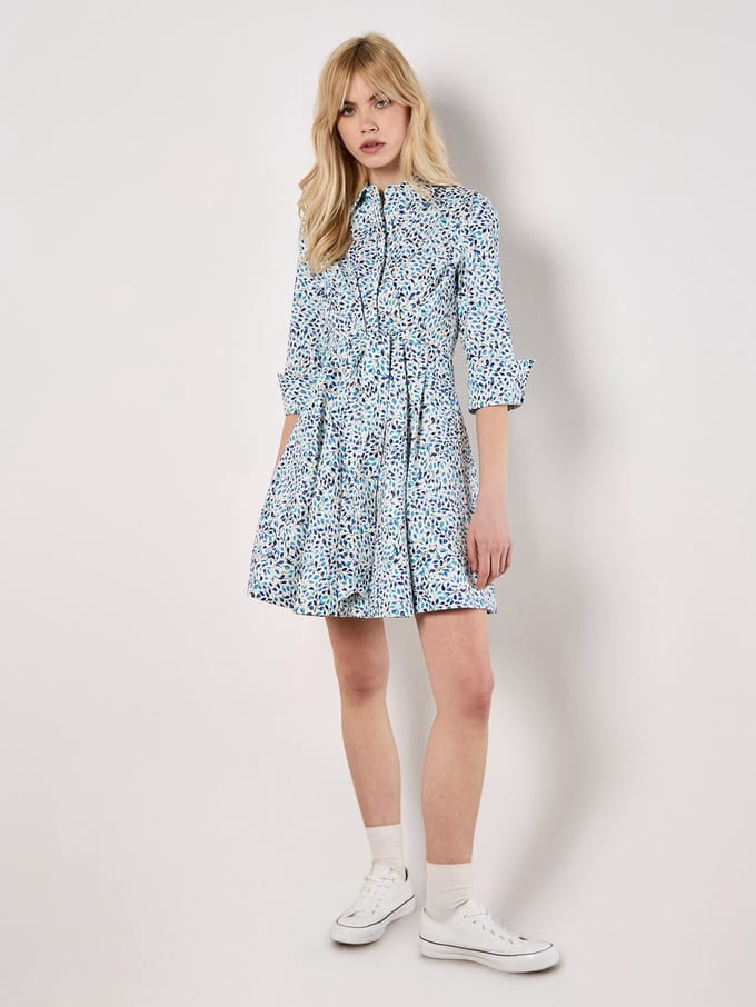 Cotton Poplin Leaf Shirt Mini Dress