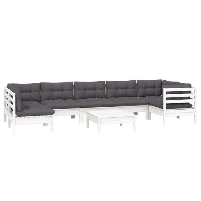 vidaXL - 8-delige - Loungeset - met - kussens - grenenhout - wit