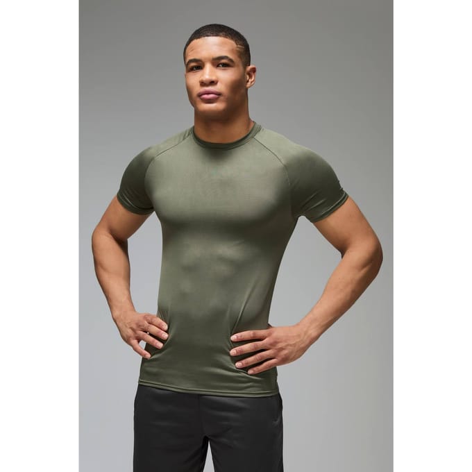 Heren Actieve Lichtgewicht Essentials Gym Muscle Fit Raglan T-shirt | Khaki | Size Medium