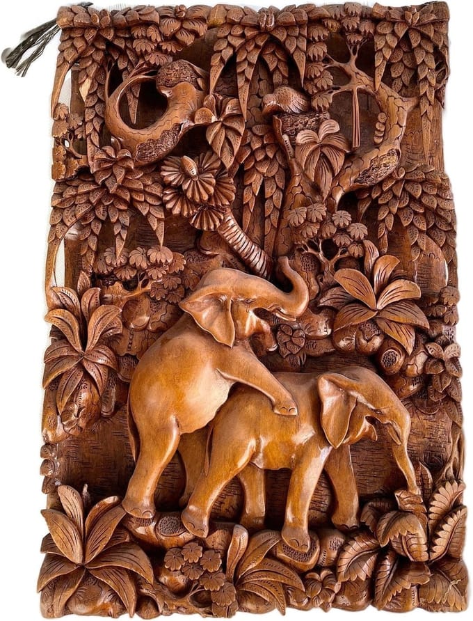 Handgemaakte houten olifant schilderij / Houten figuur / Indonesisch beeld
