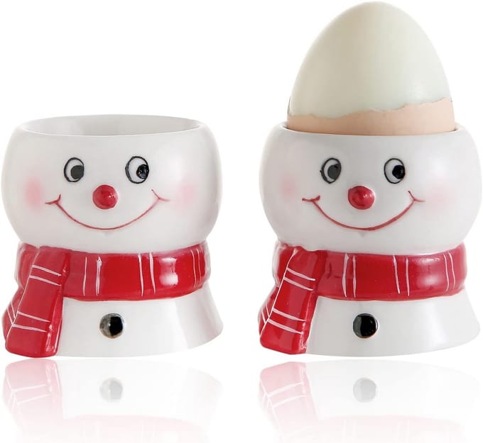 Eierdopjes Set - Sneeuwpop Houder - Ontbijt Serveert - Creatief Design - 2 Stuks - Wit