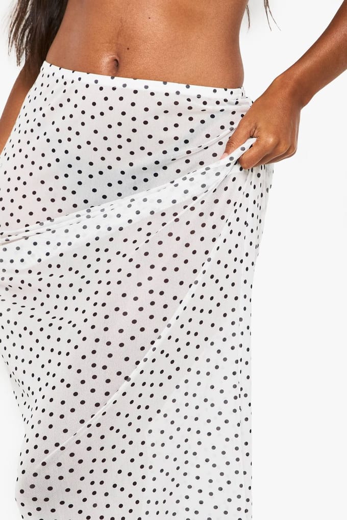 boohoo Dames Polka Maxi Strandrok | White | Maat: Medium