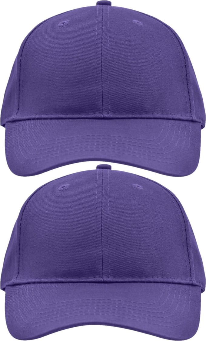 2x stuks 6-panel baseball paarse caps/petjes