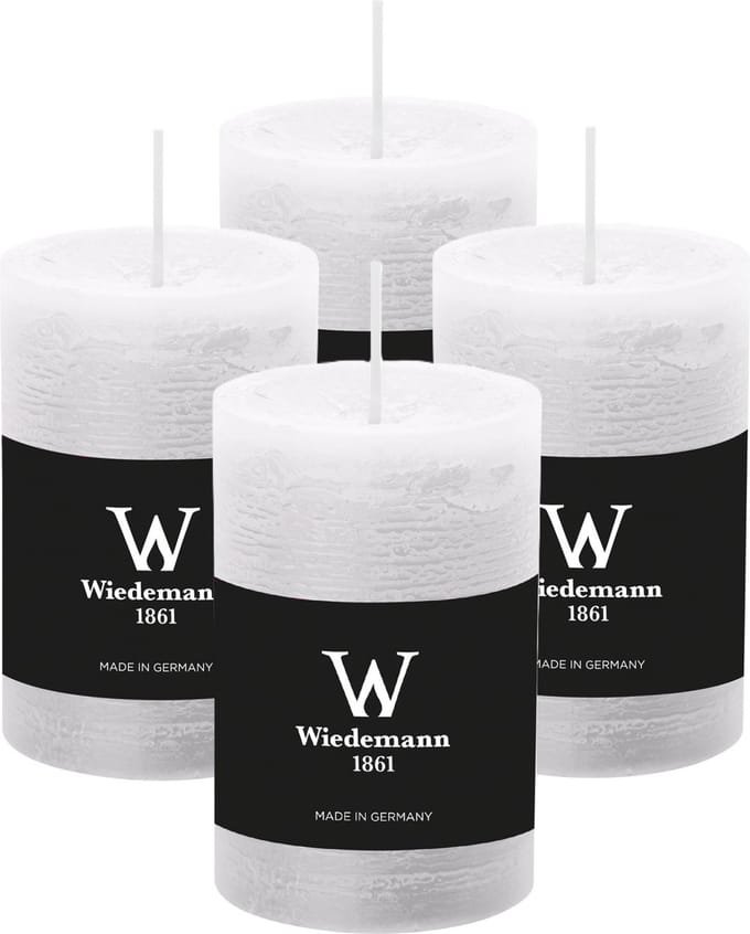 Wiedemann Cilinderkaars/stompkaars - 4x - rustieke kaars - wit - 6 x 9 cm - 30 branduren