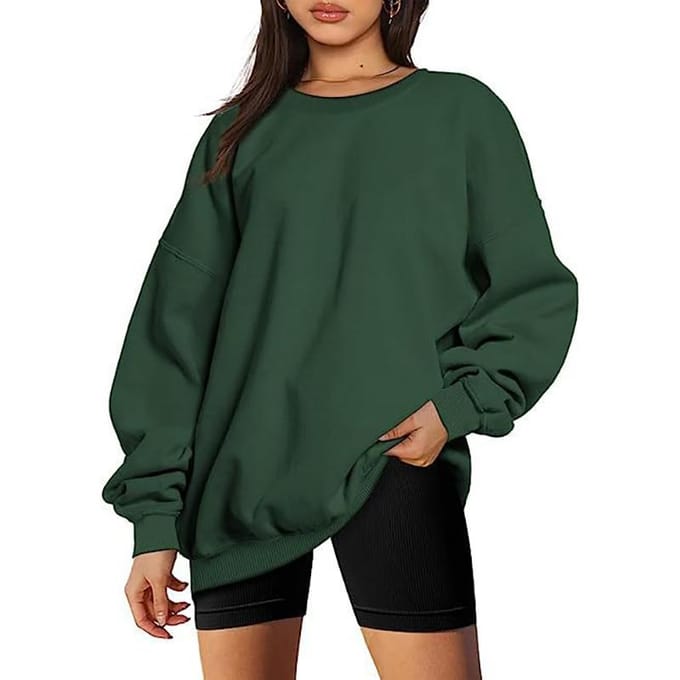 Sweat-shirt pull à col rond pour femmes et hommes, couleur unie, surdimensionné, ample, décontracté, en polaire M vert