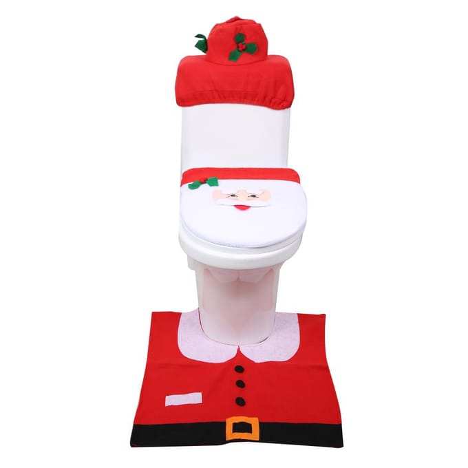 Kerstman Badkamer Toiletdeksel Mat Set voor Thuis Kerstdecoratie white