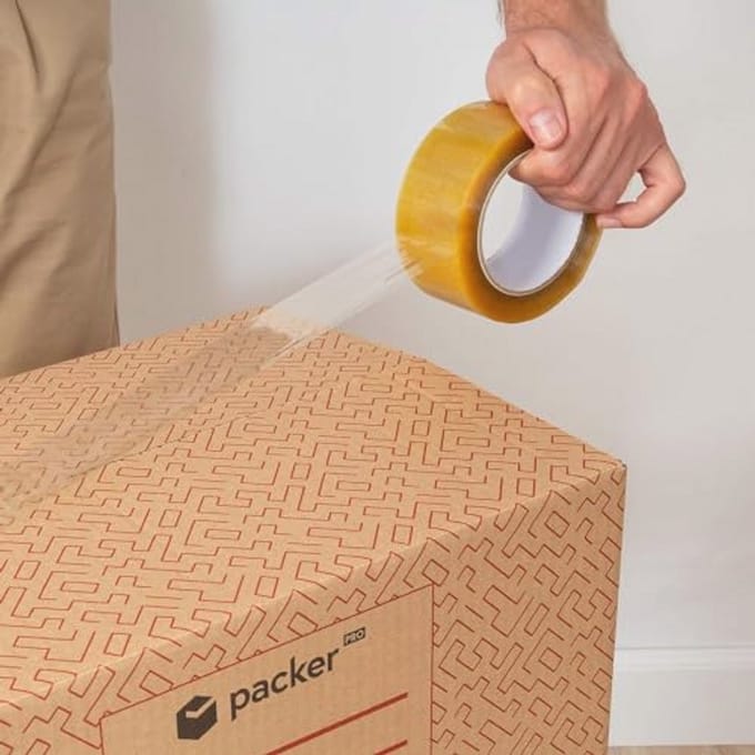 Pack van 10 vouwdozen voor verhuizingen en opslag met handgrepen en plakband