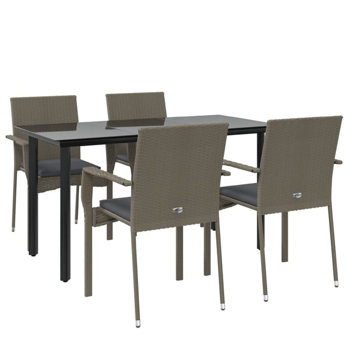 vidaXL - 5-delige - Tuinset - met - kussens - poly - rattan - zwart - en - grijs