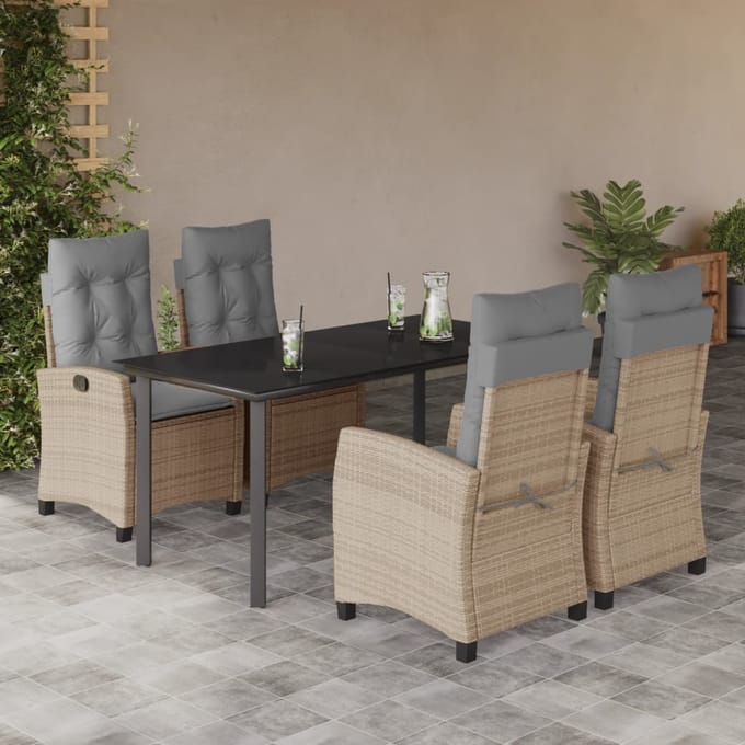vidaXL - 5-delige - Tuinset - met - kussens - poly - rattan - gemengd - beige