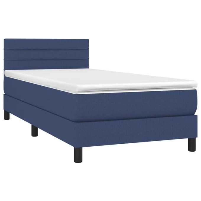 vidaXL - Boxspring - met - matras - en - LED - stof - blauw - 80x200 - cm