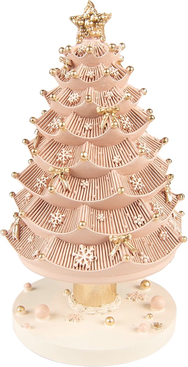 Clayre & Eef Muziekdoos Kerstboom 20 cm Roze Polyresin Kerstdecoratie Beeld